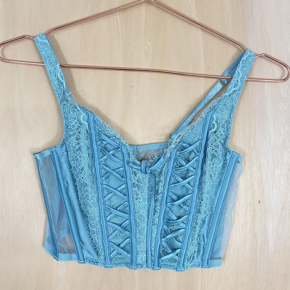 Victoria's Secret Dream Angels Bustier Top Womens Small Blue Lace Corset Sexy